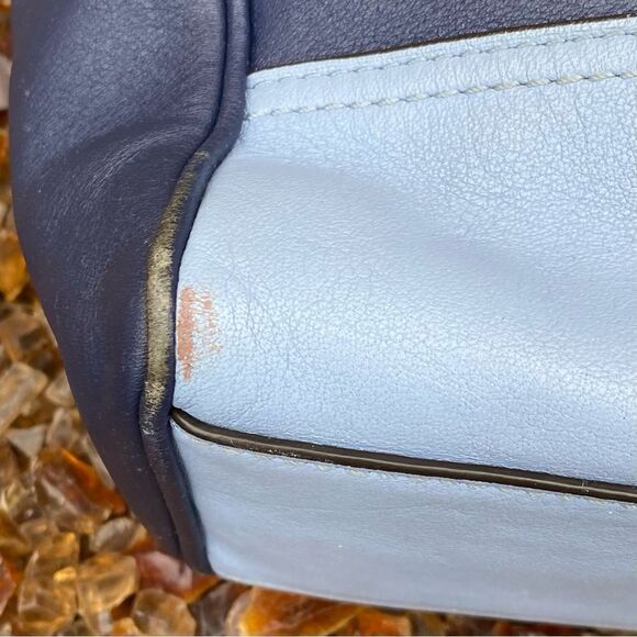 Authentic COACH Two Tone Blue Colorblock Leather Tanner Legacy Tote & Coin Pouch - Picture 8 of 13